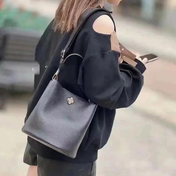 NWT Furla Danae Logo Leather Bucket Bag - BLACK Soft Leather - $428